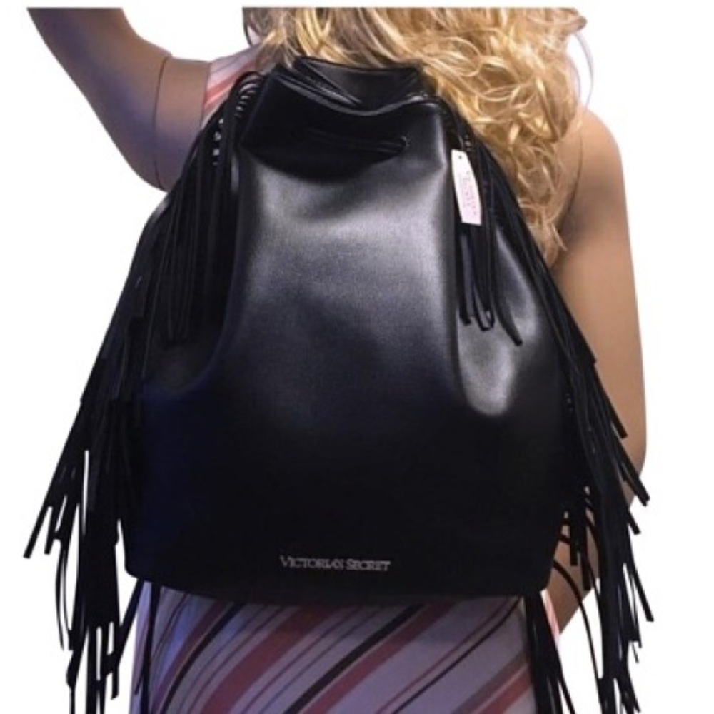 Victoria’s Secret Fashion Show 2015 Fringe Backpack | Black Patent Leather NWT - Picture 2 of 3